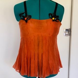 Orange linen beaded top